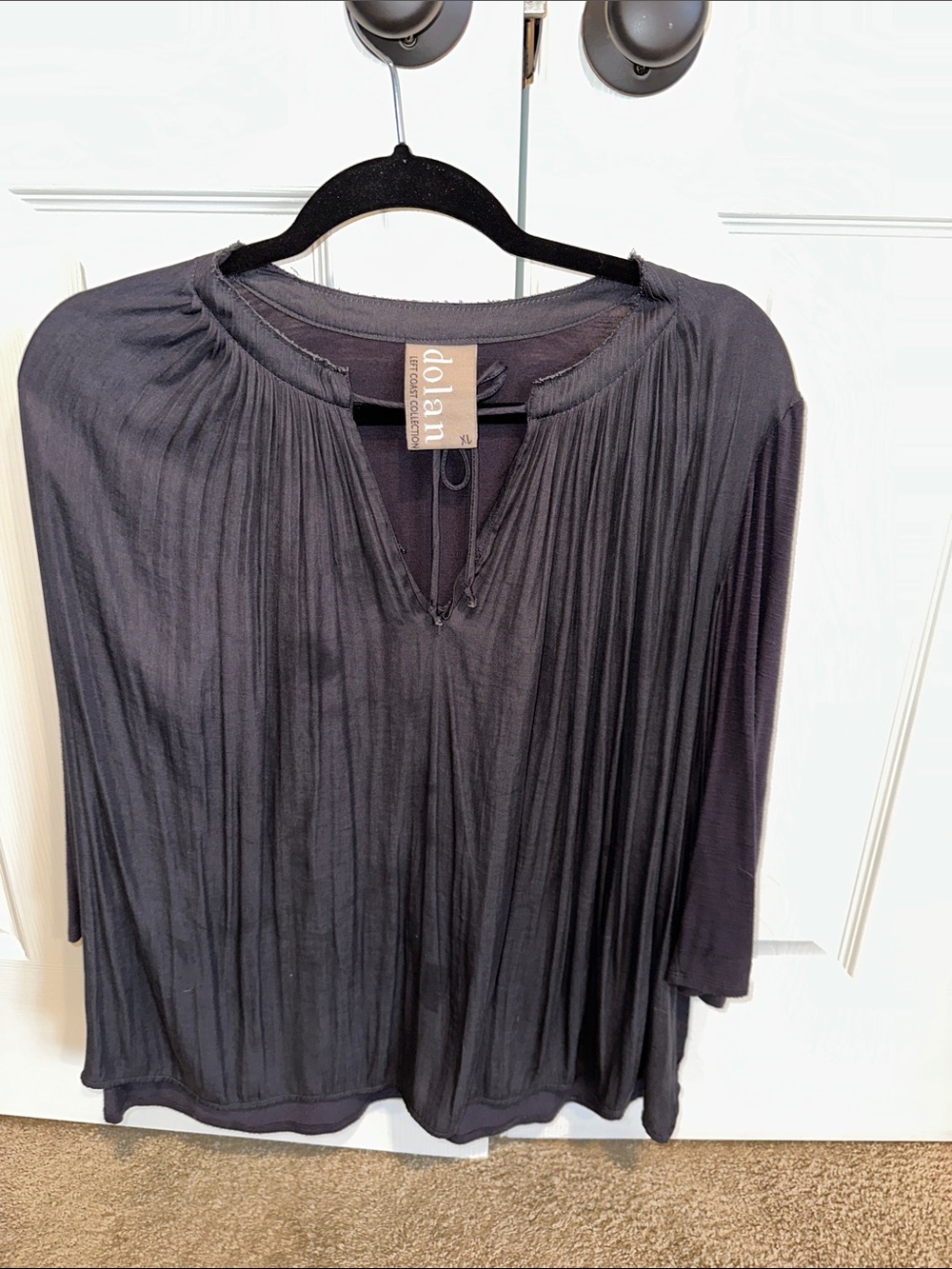 dolan Charcoal Pleated Keyhole Blouse